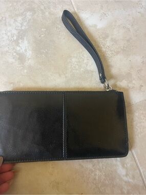 Sleek Black Leather Wristlet Clutch